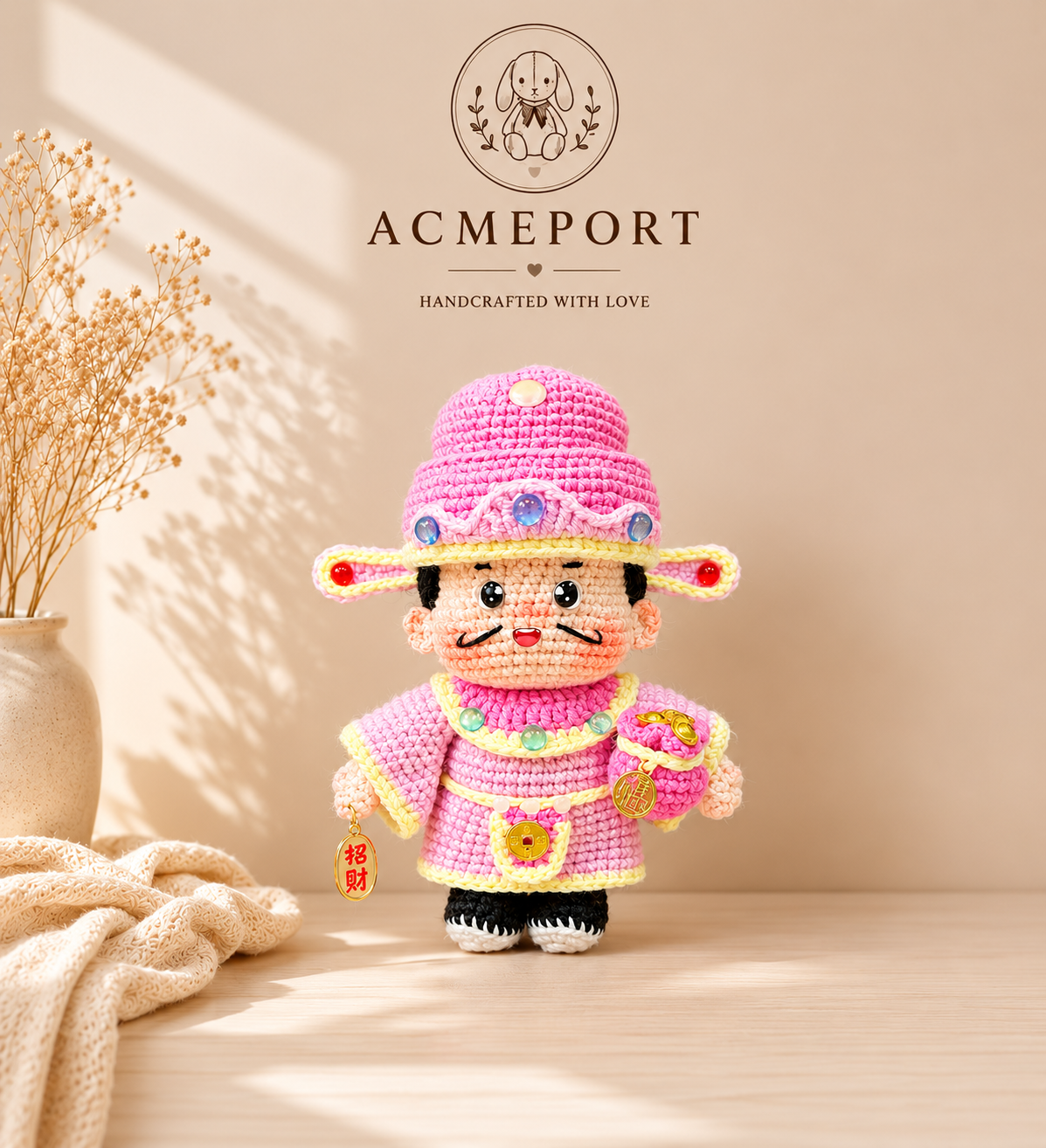 Hand-Crocheted "Fortune Guardian" Artisan Doll | Unique Handmade Lucky Charm for Desk & Home Decor